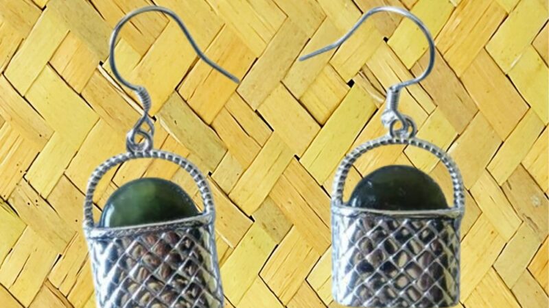 Sterling Silver & NZ Greenstone Kete Bag Earrings